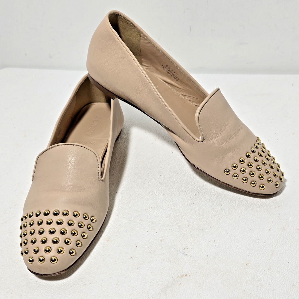 J CREW DARBY STUDDED GOLD BEIGE LOAFERS LEATHER FLATS SHOES 6.5 M